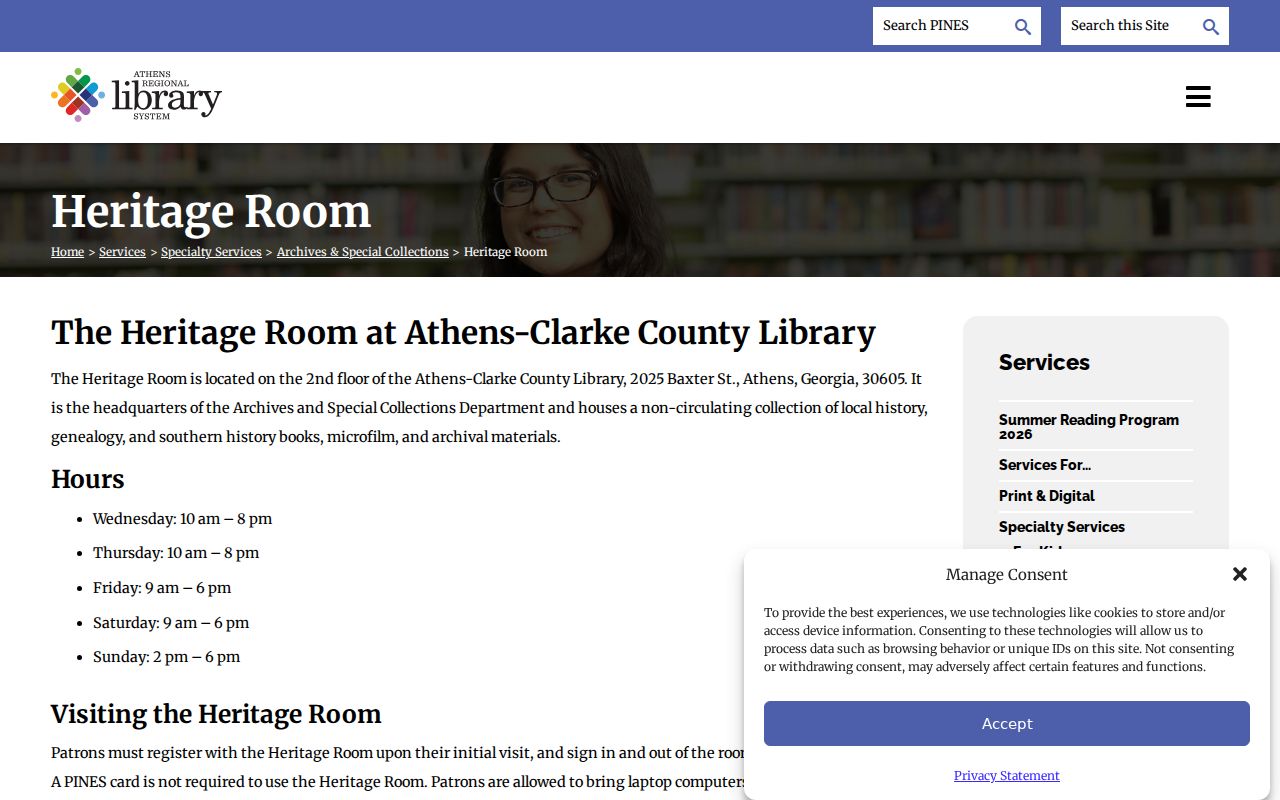 Athens-Clarke County Library Heritage Room access information