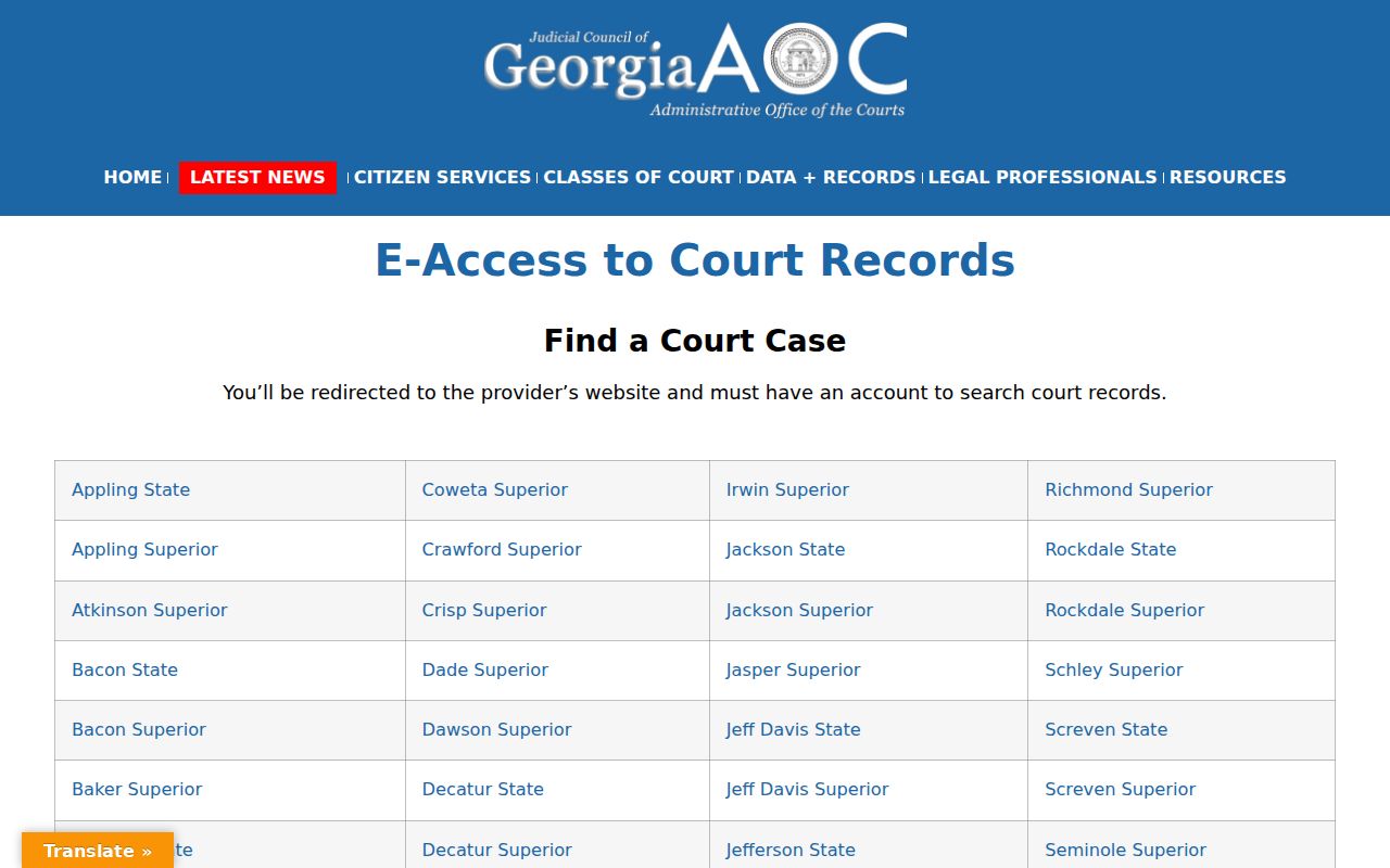 Athens resident lookup Georgia court E-Access screen