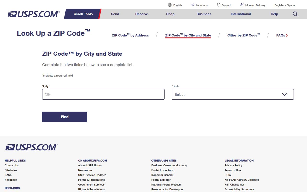Athens ZIP code directory USPS lookup screen